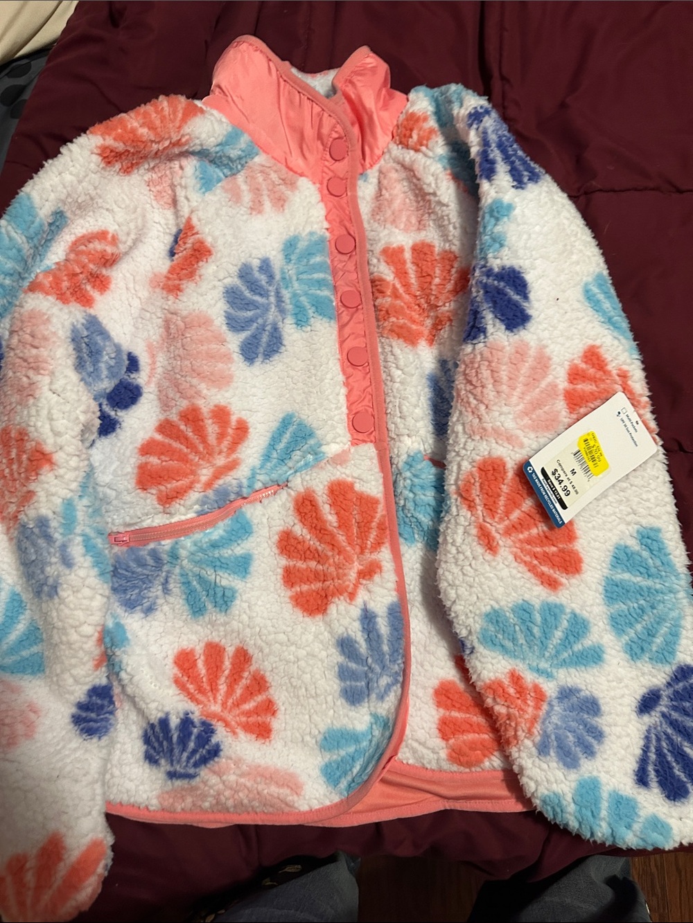 Reel Legends Coral, Blue & Purple Shell-Print Sherpa Puffer